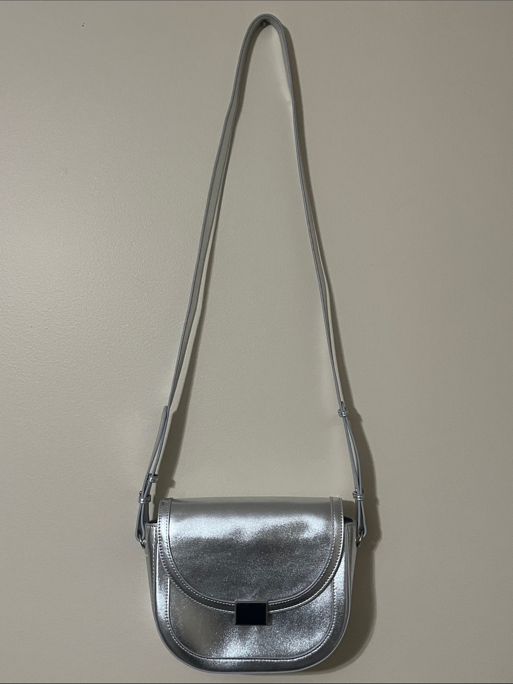 LOFT Silver Metallic Crossbody Saddle Bag